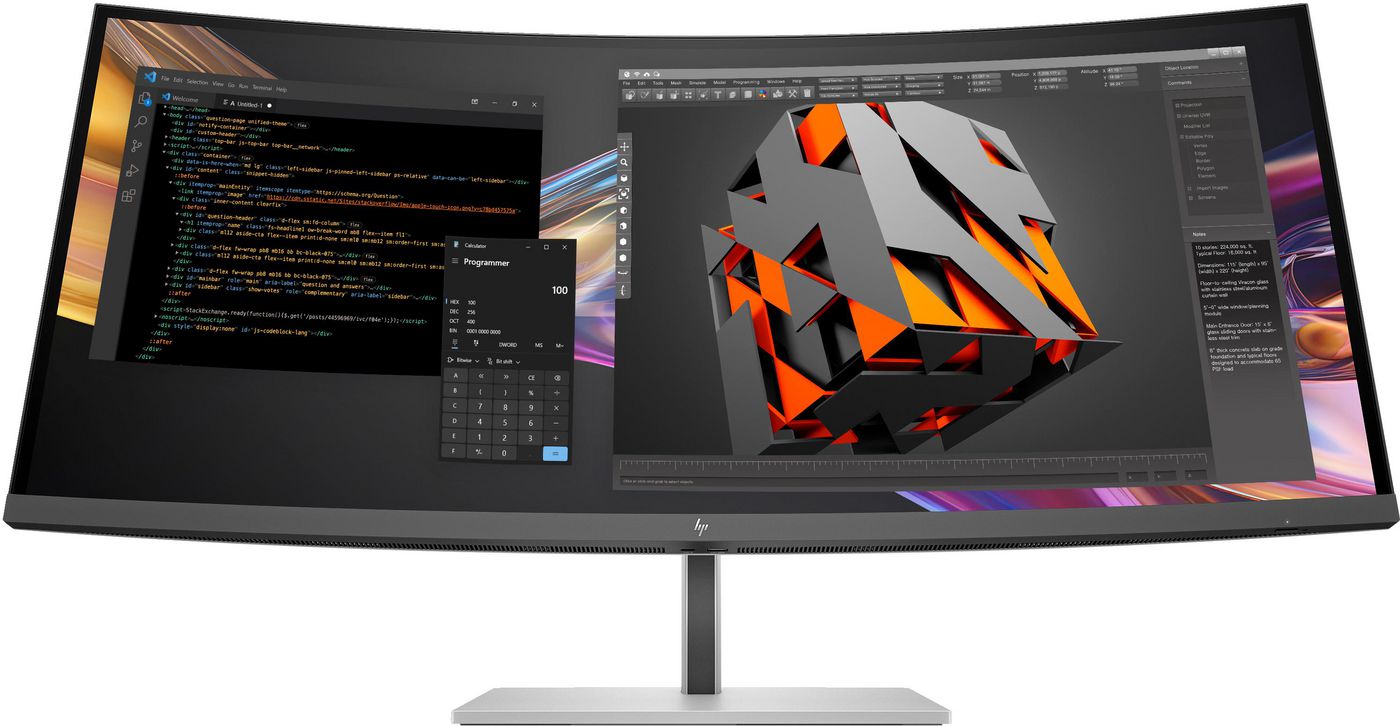 HP 738Pu – 37,5" Curved, 3840 × 1600 (UWQHD+), IPS Schwarz, Thunderbolt 4, KVM, LAN, DisplayHDR 400