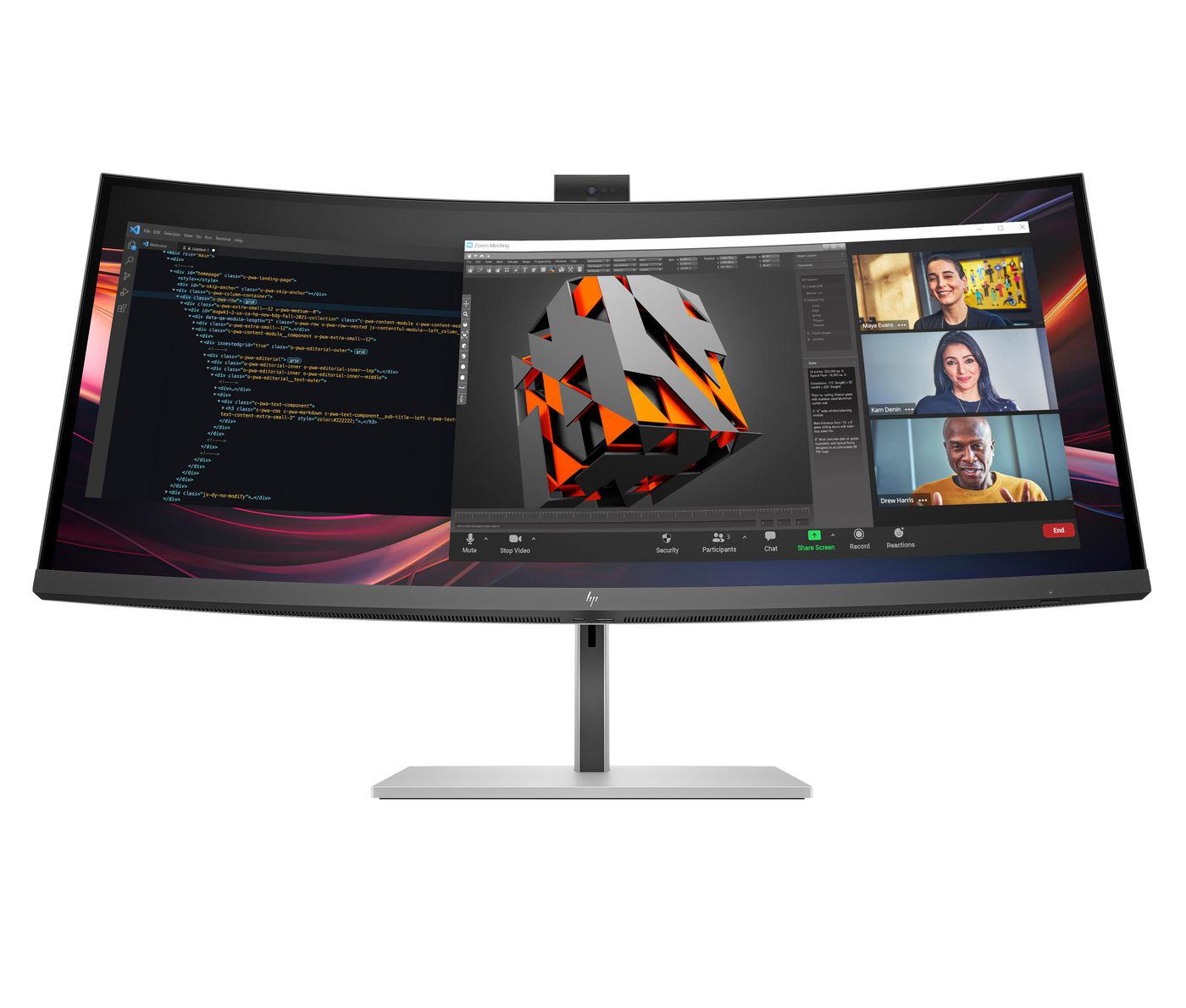 HP 734Pm – 34" Curved, 3440 × 1440 (UWQHD), IPS Schwarz, 120 Hz, Thunderbolt 4, Webcam, KVM, LAN