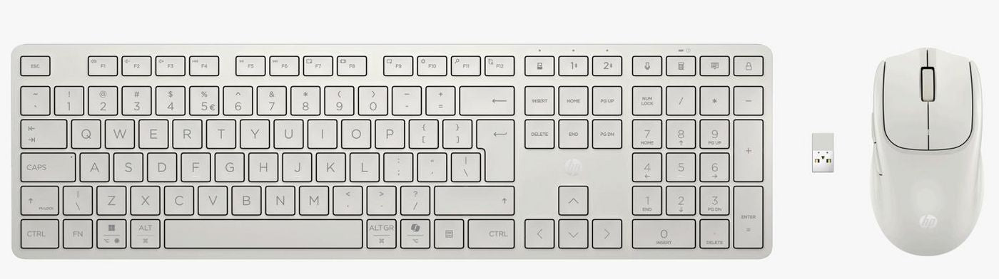 HP 495C – Tastatur-Maus-Set – Bluetooth & 2,4 GHz (USB-A Empfänger) – Leise Tasten – Weiss
