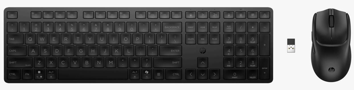 HP 495C – Tastatur-Maus-Set – Bluetooth & 2,4 GHz (USB-A Empfänger) – Leise Tasten, Auslaufsicher – Schwarz