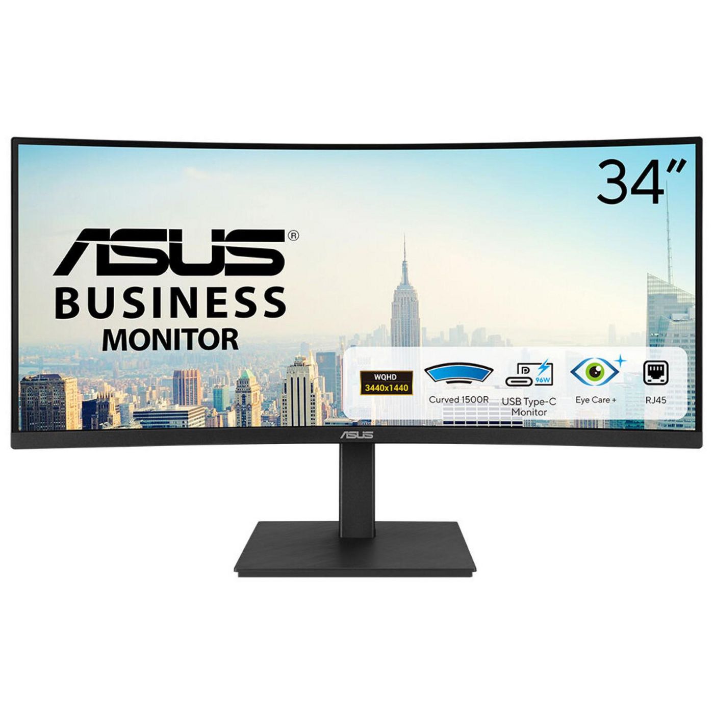 ASUS VA34VCPSR – 34" Curved, 3440 × 1440 (UWQHD), VA, 100 Hz, USB-C 96 W, LAN, HDR10