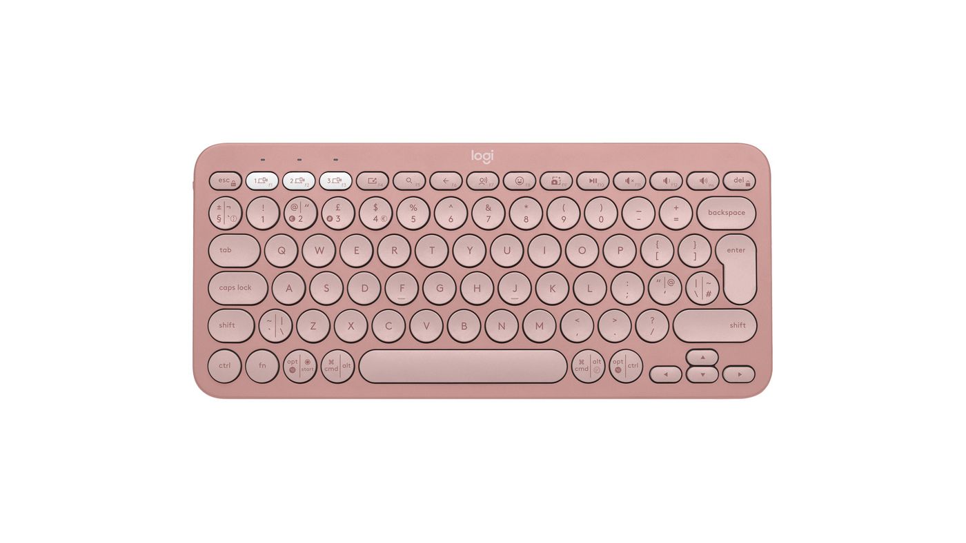 Logitech Pebble Keys 2 K380s – Mini Tastatur – Scherenmechanik – Bluetooth – QWERTY (UK‑INT) – Ohne Ziffernblock – Rose