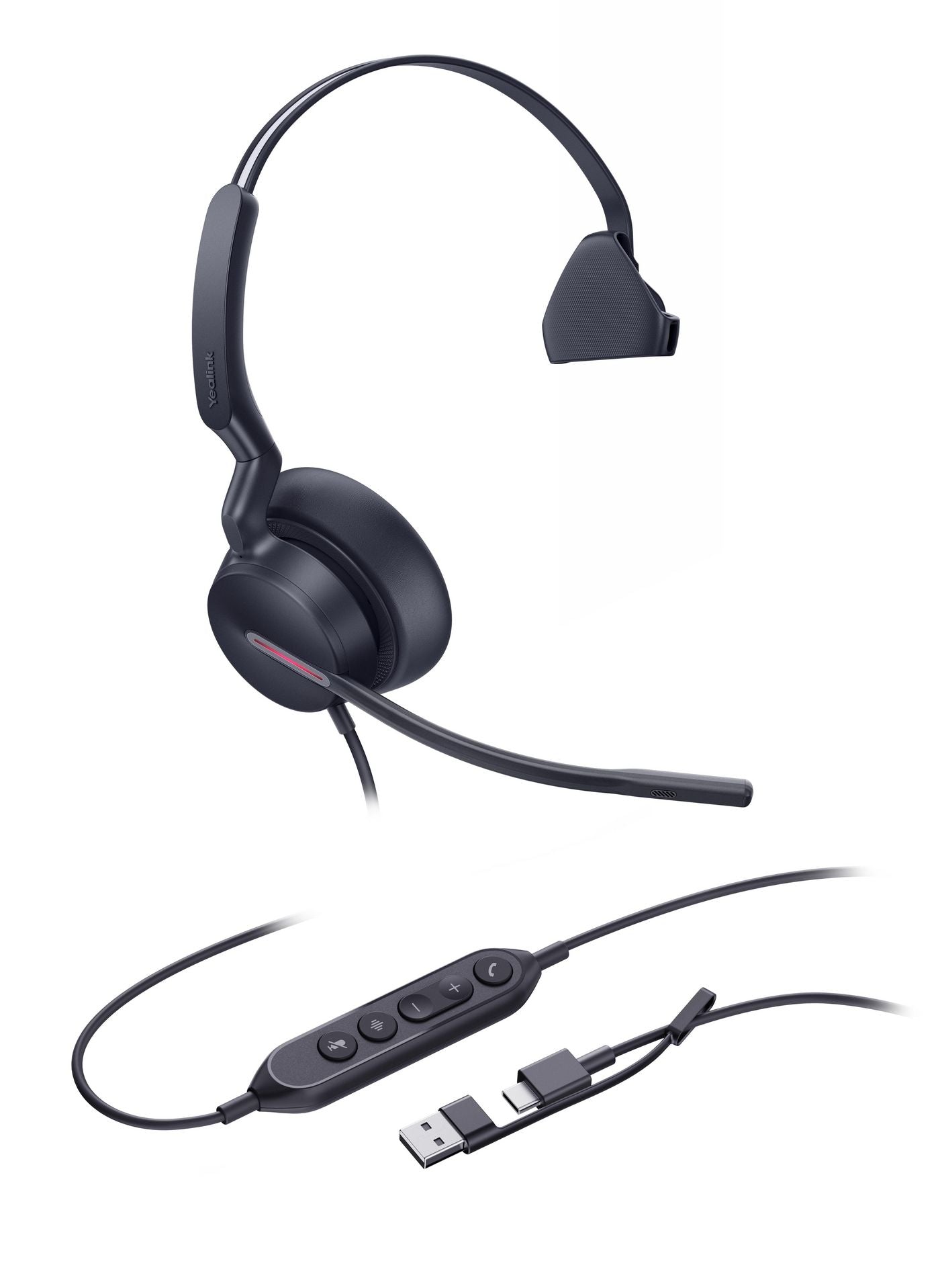 Yealink UH46 Office-Headset – On-Ear, Mono, Kabel USB-C/USB-A, Schwarz