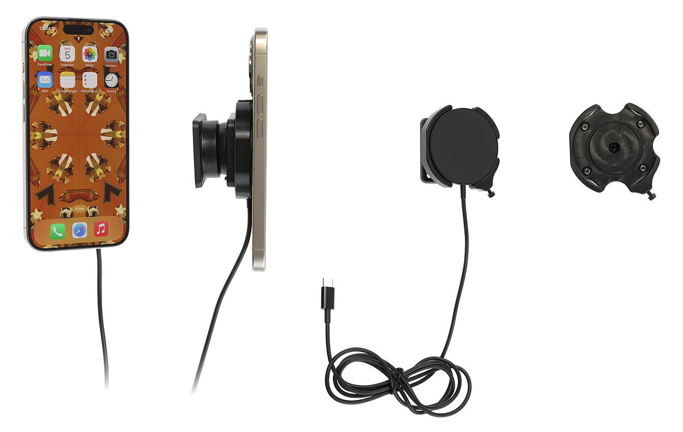 Brodit Auto-Halterung, Magnethalter mit Ladefunktion – für iPhone 12–14 (MagSafe) – Schwarz