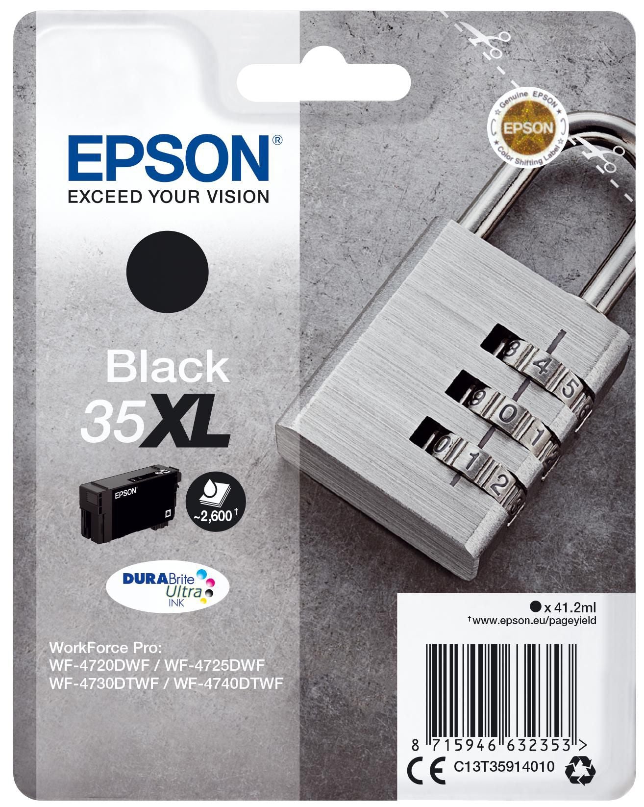 Epson 35XL Schwarz Tintenpatrone (Original) – 2'600 Seiten – für WorkForce Pro WF-4740DTWF/4730DTWF/4725DWF …