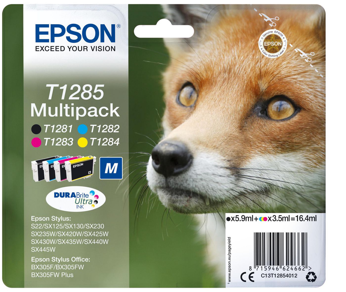 Epson Tintenpatronen-Multipack T1285 (C13T12854022), CMYK – für Stylus SX445W, SX440W, SX435W und andere