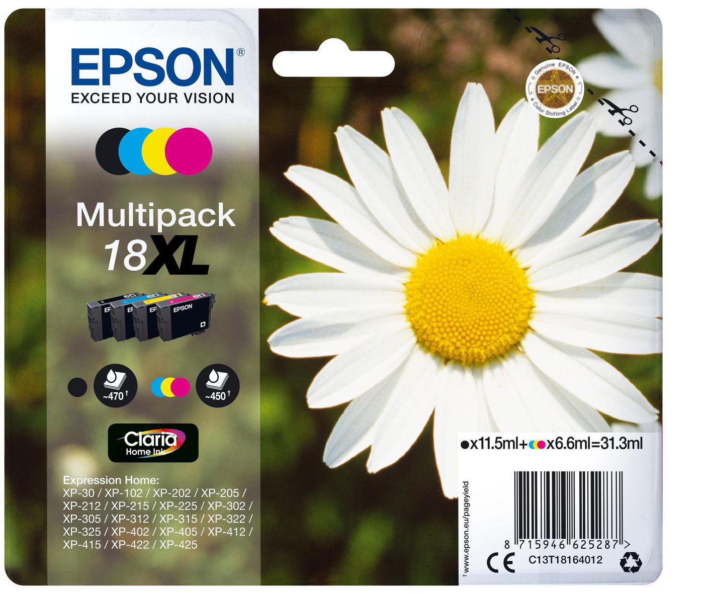Epson Tintenpatronen-Multipack 18XL (C13T18164022), CMYK – für Expression Home XP-425, XP-422, XP-415 und andere