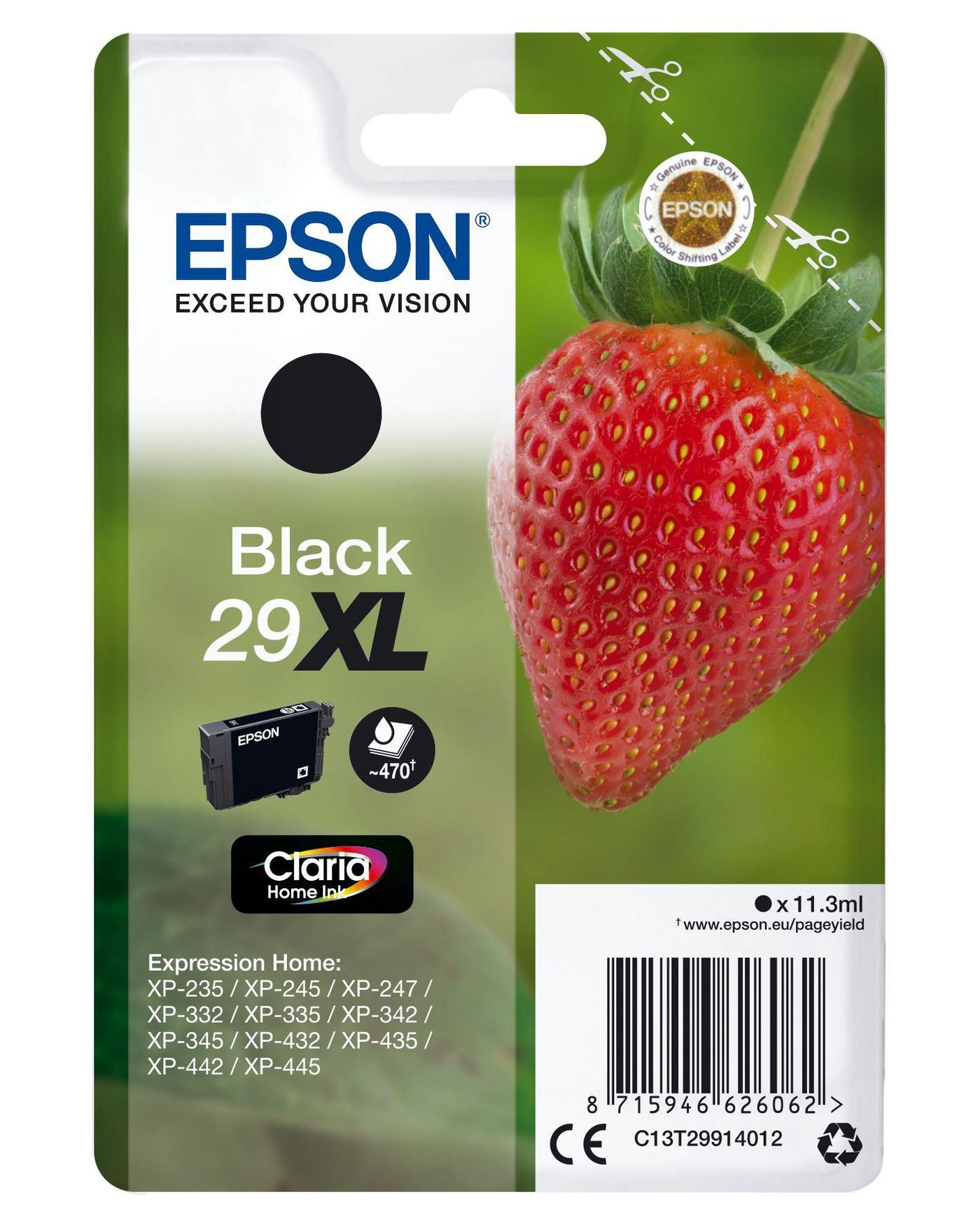 Epson Tintenpatrone 29XL (C13T29914022), Schwarz, XL, 470 Seiten, Original – für XP-455, XP-452, XP-445 und andere