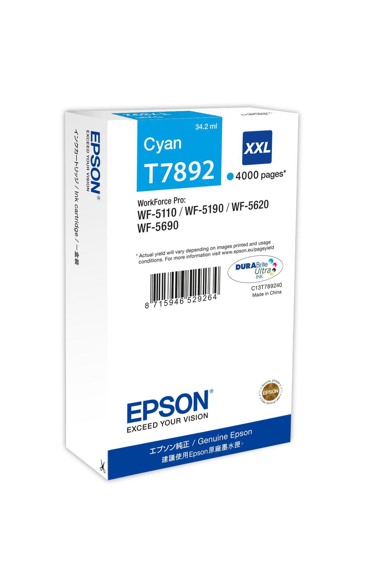 Epson Tintenpatrone T7892, cyan – für Tintenstrahldrucker/Multifunktionsgeräte