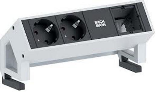 Bachmann DESK2 – Tischsteckdosenleiste, 2× Schuko (Typ F), 0,20 m