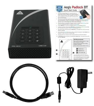Apricorn Aegis Padlock DT – 2 TB HDD, USB 3.2 Gen 1, 256-Bit AES, FIPS 140-2, Aluminium, Schwarz
