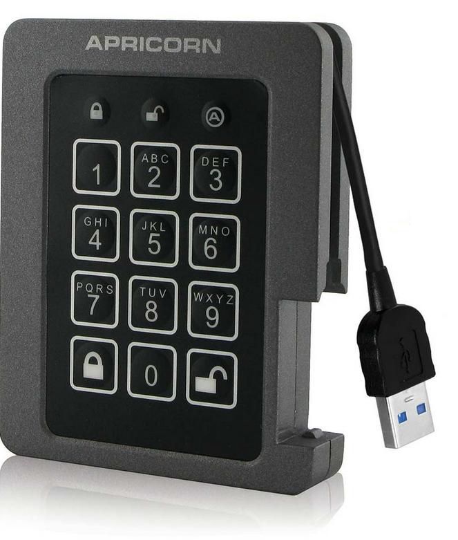 Apricorn Aegis Vorhängeschloss – 480 GB 2,5" SSD, USB 3.2 Gen 1, 256-Bit AES (FIPS 140-2), für Windows/Mac/Linux