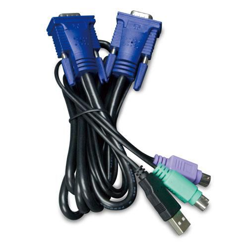 PLANET KVM-KC1-3 KVM-Adapter PS/2 zu USB – VGA (D-Sub 15), USB/PS/2 Tastatur/Maus, 3 m – Schwarz/Blau