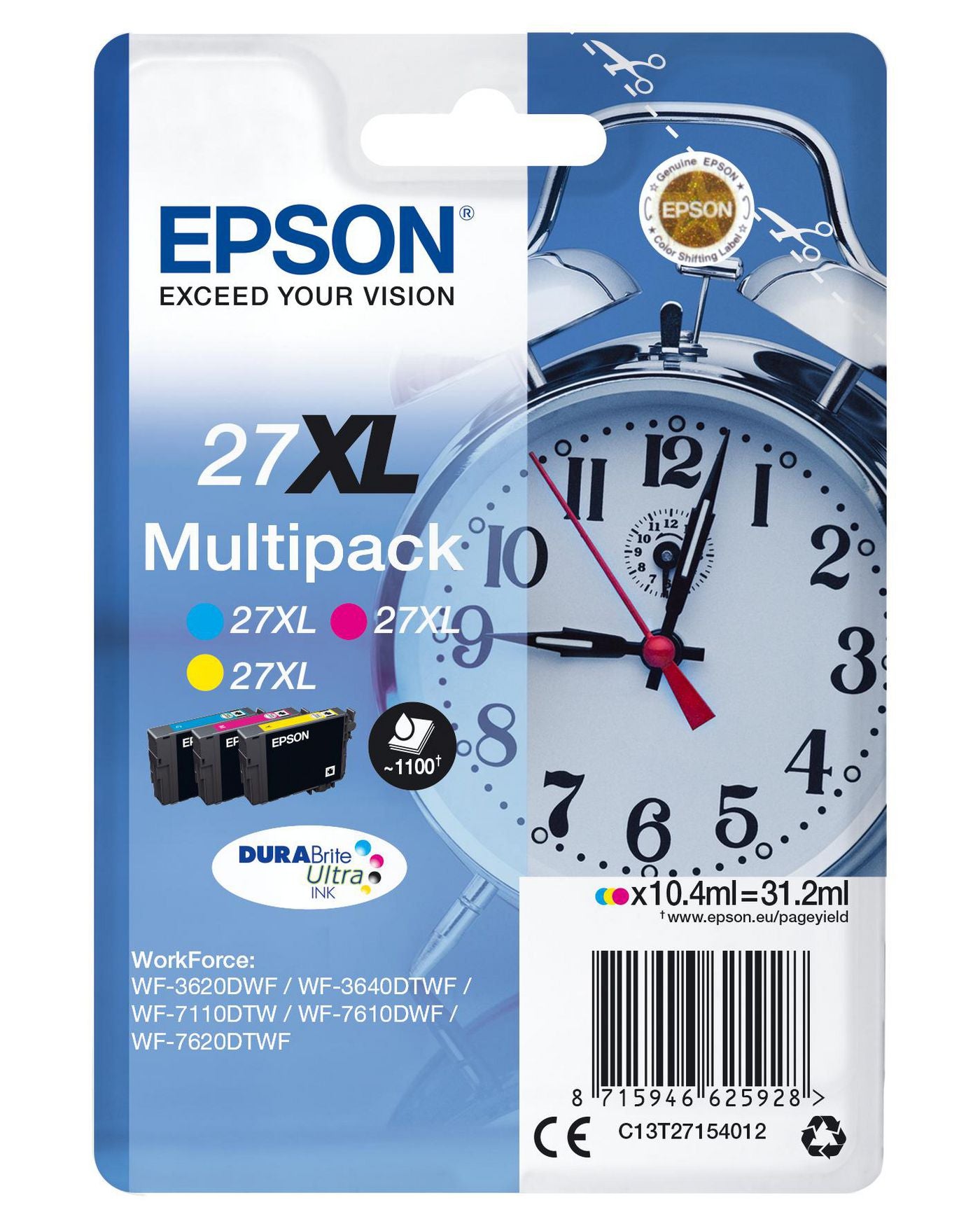 Epson Tintenpatronen-Multipack 27XL, CMY, XL, 3er-Pack, kompatibel – für Inkjetdrucker/Multifunktionsgeräte