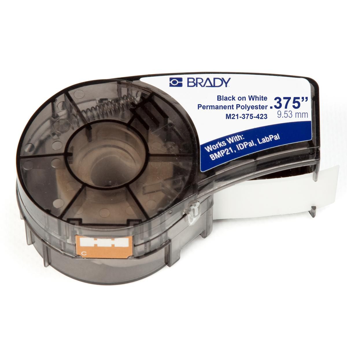 Brady Schriftband – Weiss – 9,53 mm × 6,4 m, Polyester, glänzend – für Brady BMP21/M210/M211