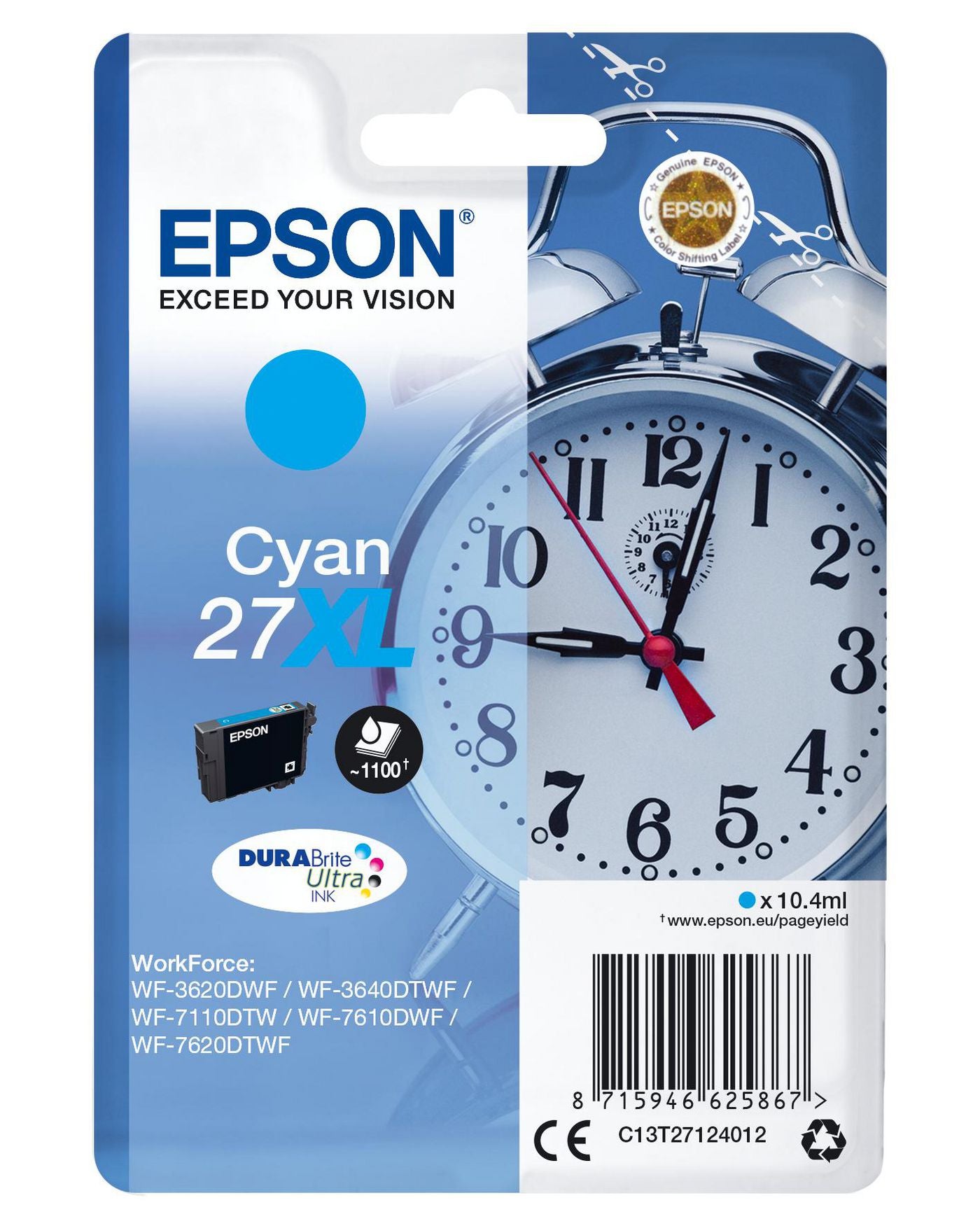 Epson Tintenpatrone 27XL, Cyan – für Inkjetdrucker