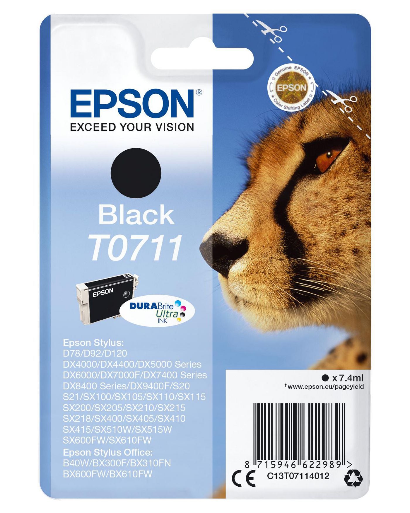 Epson Tintenpatrone T0711, Schwarz – für Inkjetdrucker/Multifunktionsgeräte