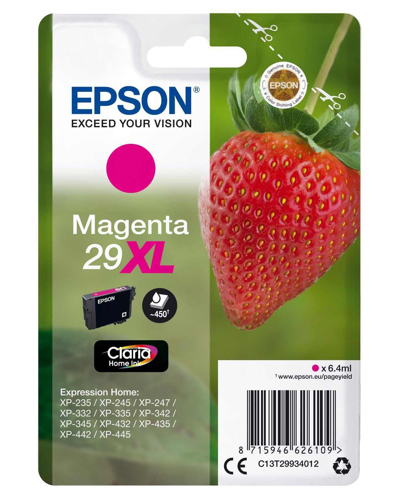 Epson Tintenpatrone 29XL, Magenta, XL, 450 Seiten, Original – für Expression Home XP-455, XP-452, XP-445 und andere