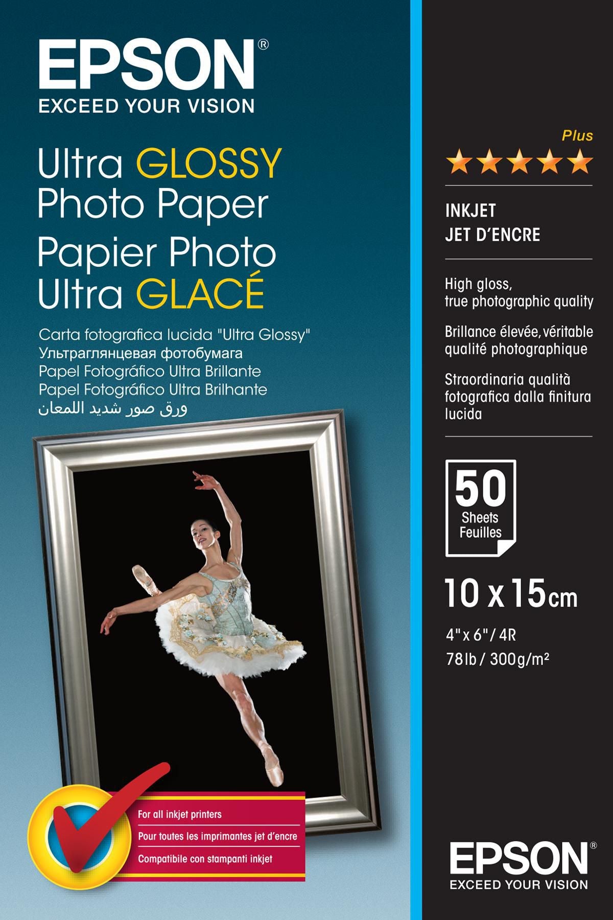 Epson UltraGlossy Fotopapier – glänzend, 102 × 152 mm, 300 g/m², 50 Blatt – für Expression Premium XP-900