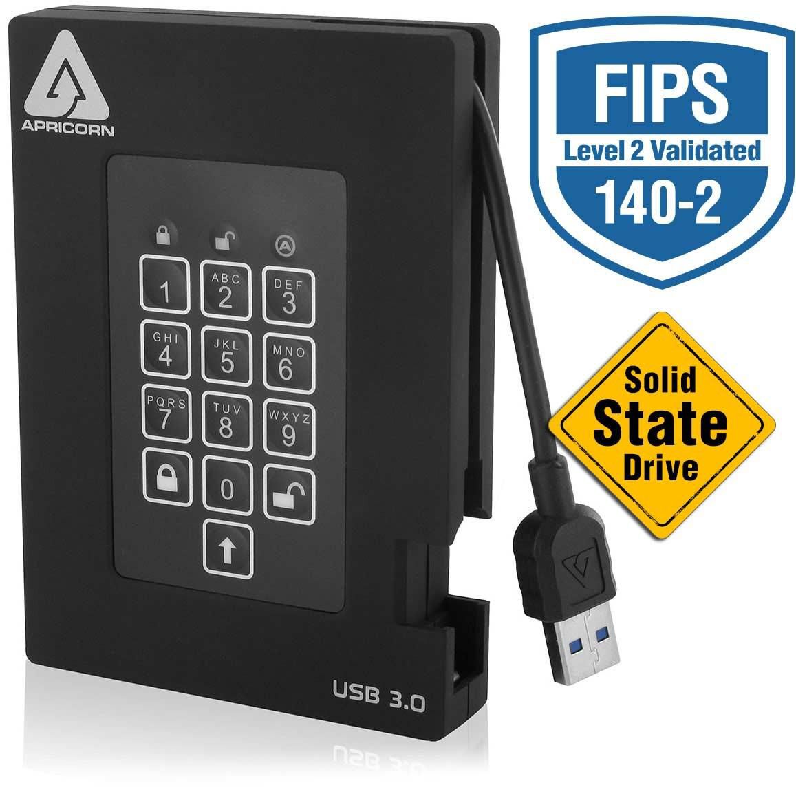 Apricorn Aegis Padlock Fortress – 1 TB SSD, USB 3,2 Gen 1 (3,1 Gen 1), 180 MB/s, Schwarz