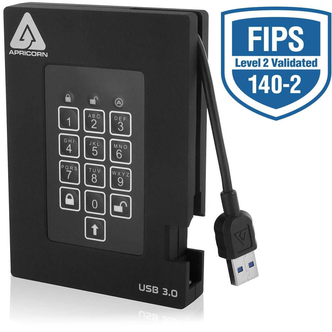 Apricorn Aegis Padlock Fortress – HDD, USB 3,2 Gen 1, FIPS 140-2, für Windows, Mac, Linux
