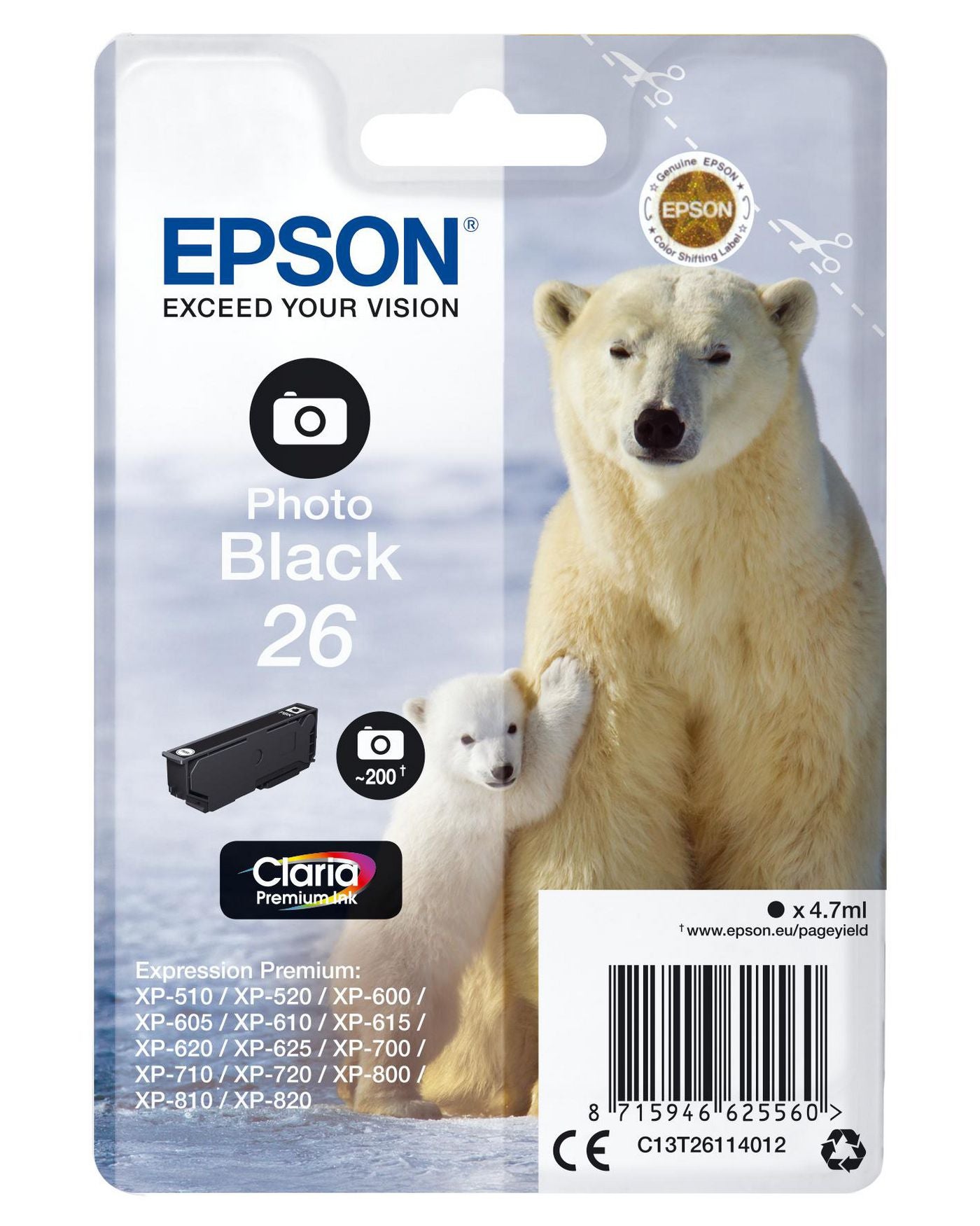 Epson Tintenpatrone 26, Photo Schwarz