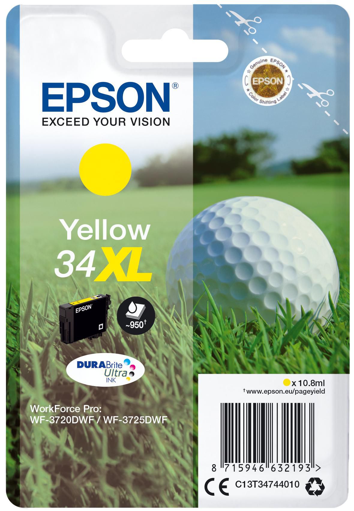 Epson Tintenpatrone 34XL, Gelb, 950 Seiten – für Tintenstrahldrucker/Multifunktionsgeräte