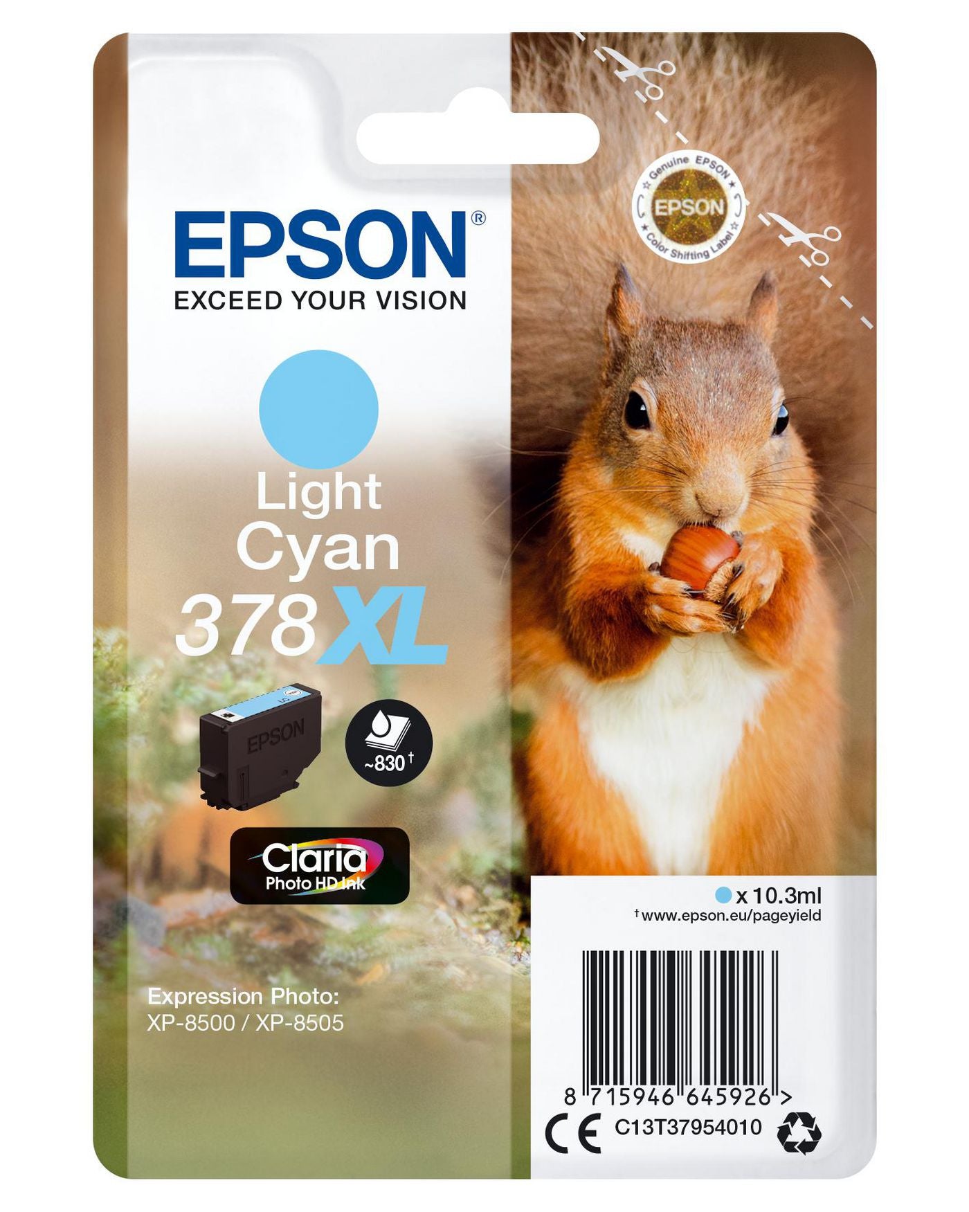 Epson Tintenpatrone 378XL, Cyan, XL, 830 Seiten, original – für Expression Photo XP-8500, XP-8505