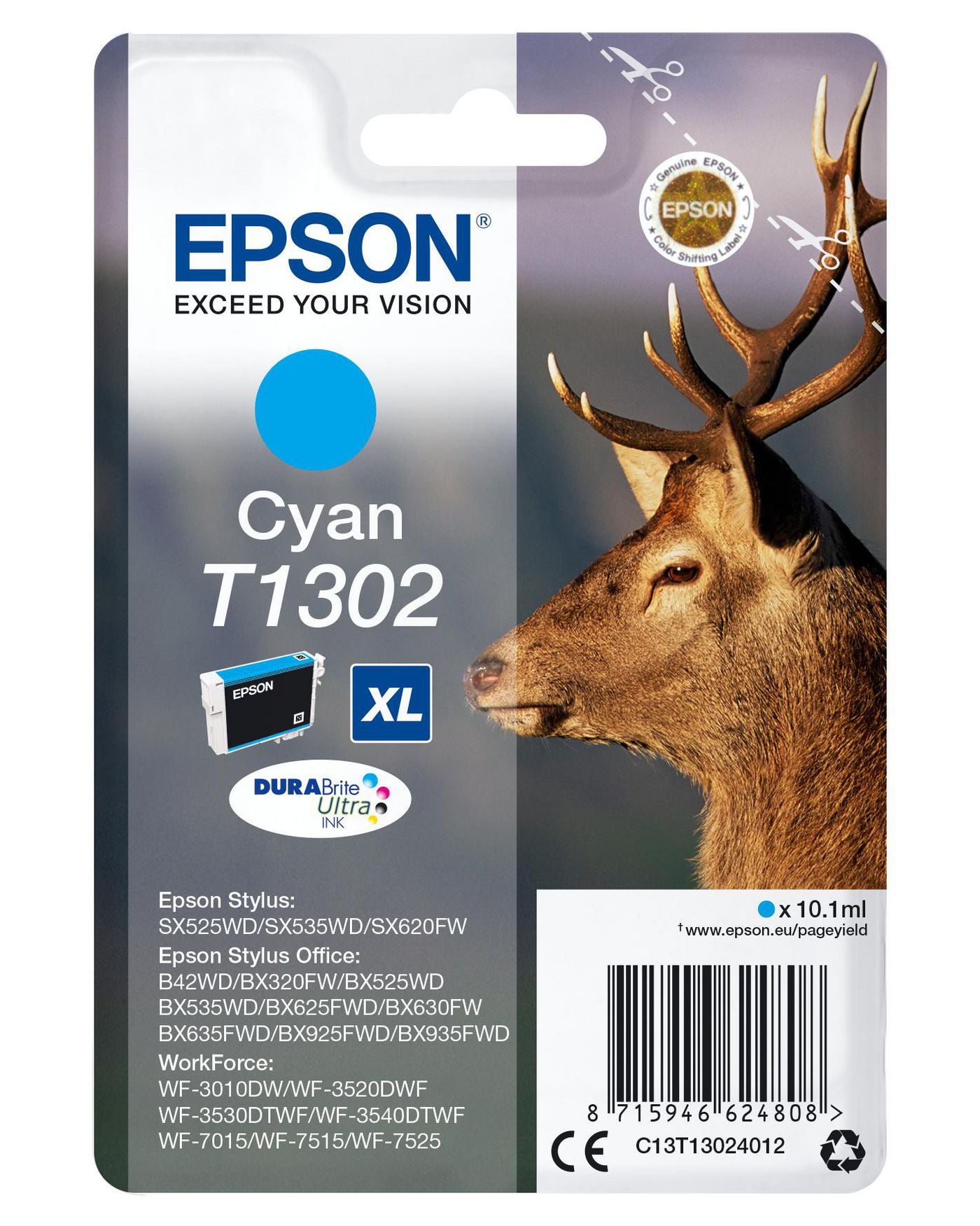 Epson T1302 Cyan Tintenpatrone (Original) – 10,1 ml – für Epson WorkForce WF-3520DWF/WF-7525 …