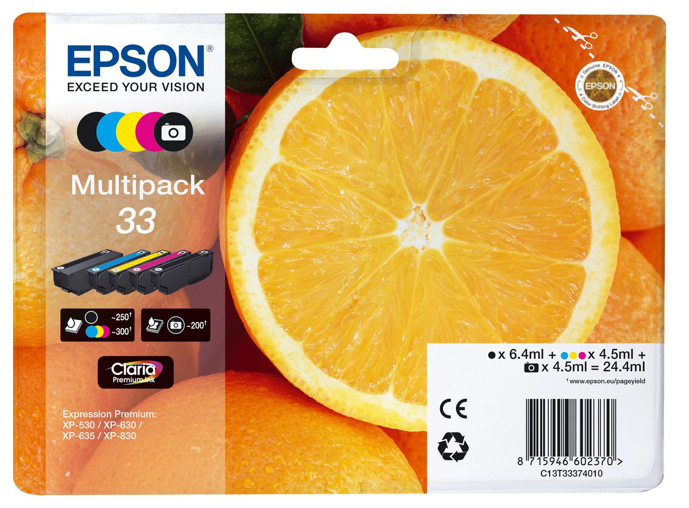 Epson Tintenpatronen-Multipack 33 (C13T33374021) – für Expression Premium XP-900, XP-830, XP-645 und andere