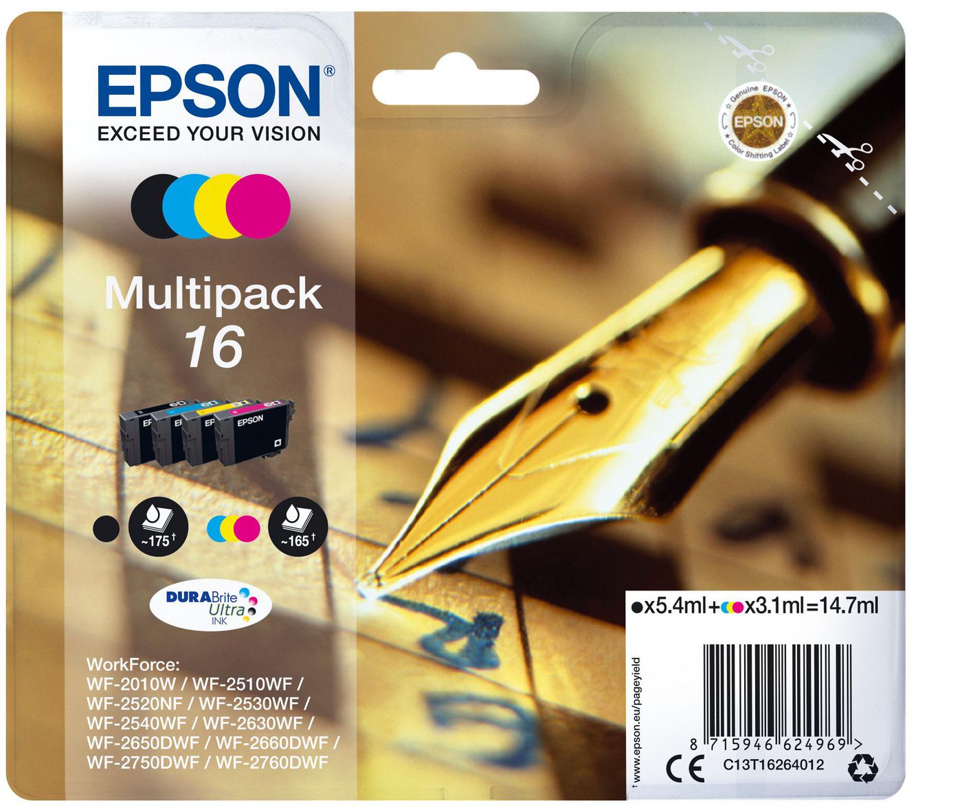 Epson Tintenpatronen-Multipack, Schwarz/Cyan/Magenta/Gelb (Original) – für WorkForce WF-2760/2750/2660 …