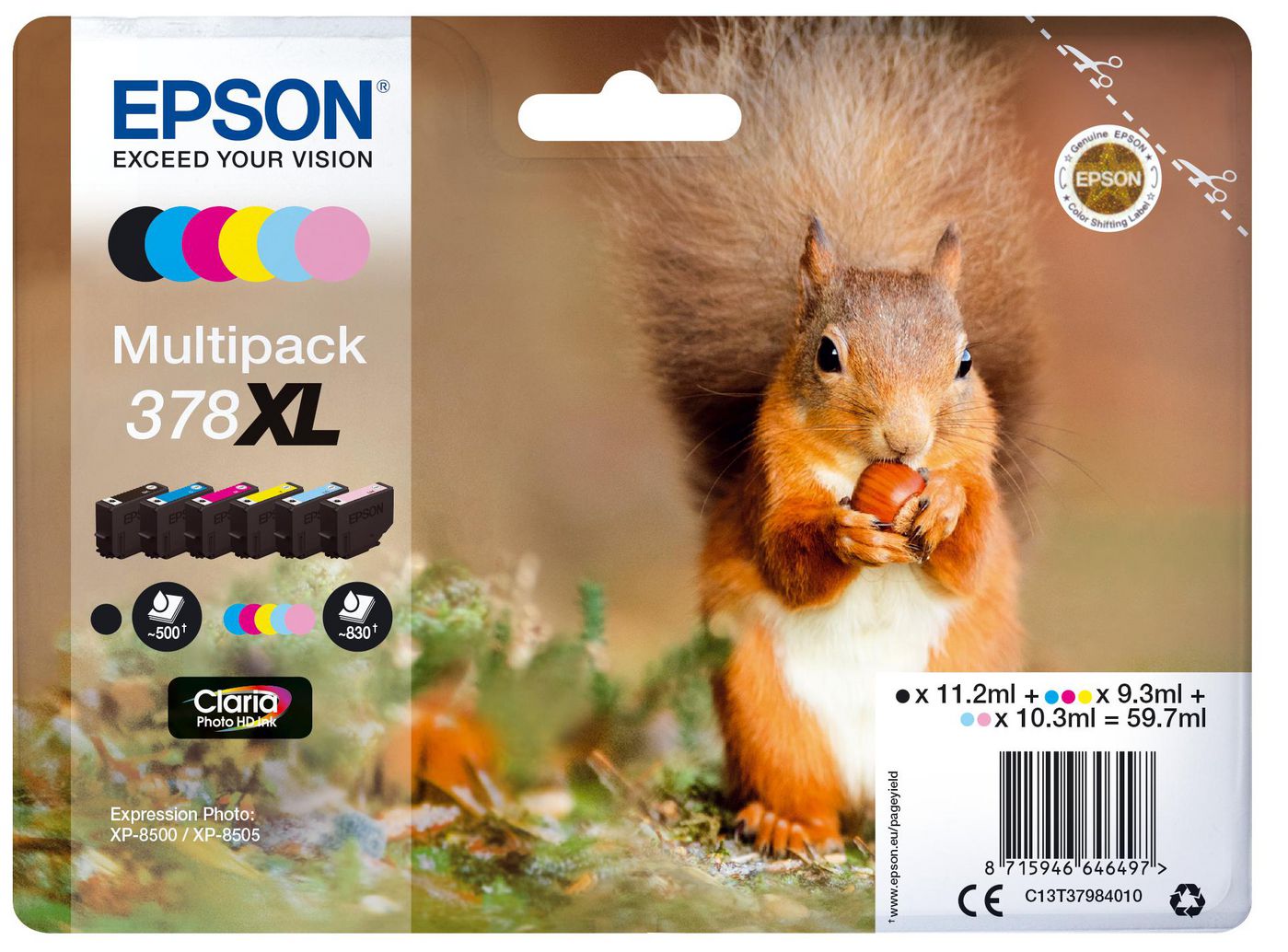 Epson Claria Photo HD 378XL – Multipack, 6 Farben, 11,2 ml/9,3 ml
