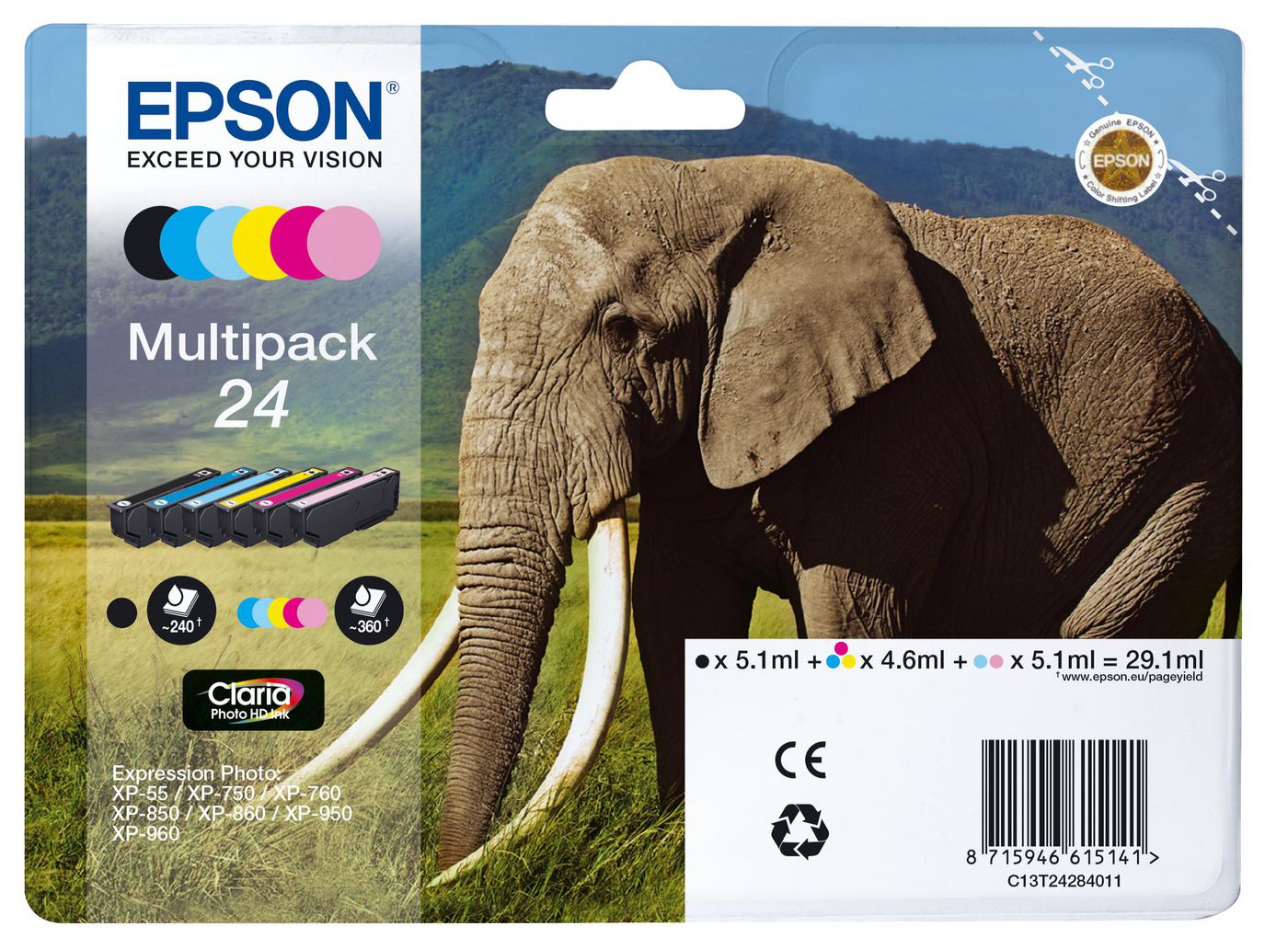 Epson Tintenpatronen-Multipack T24, 6er-Pack, Original – für Expression Photo XP-960, XP-950, XP-860 und andere