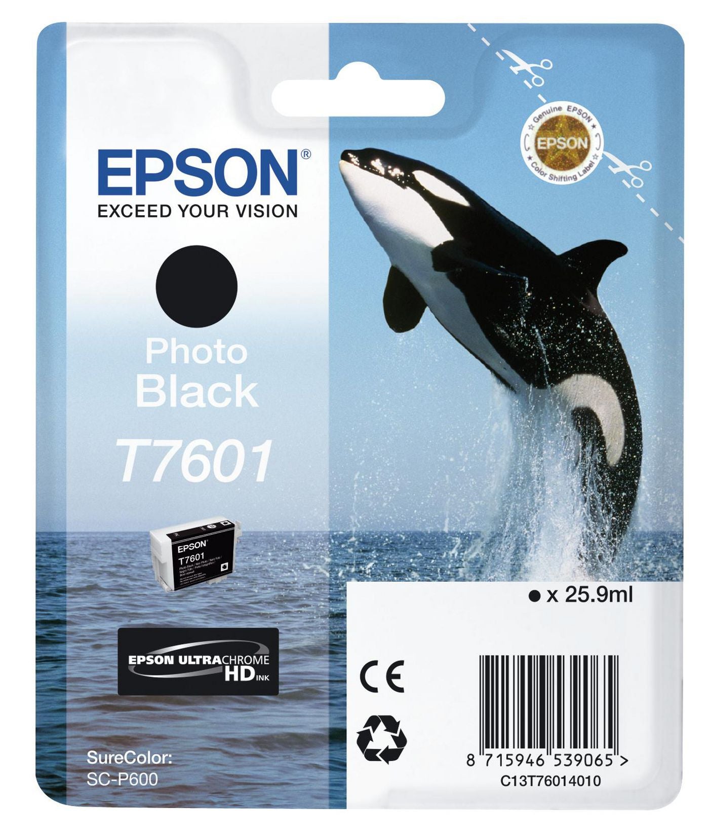 Epson Tintenpatrone T7601, Foto schwarz, 25,9 ml – für Tintenstrahldrucker/Multifunktionsgeräte