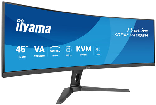 iiyama G-MASTER XCB4594DQSN-B1 – 44,5" Curved, 5120 × 1440 (DQHD), VA, 165 Hz, USB-C 90 W, KVM, LAN
