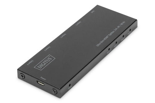 Digitus Ultra Slim – HDMI-Splitter 1×4 – 4K UHD, 60 Hz, HDMI 1.4 – Schwarz, Metallgehäuse