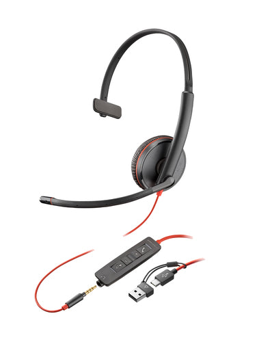 Poly Blackwire 3215 Office-Headset – Stereo, Kabelgebunden, USB-C + 3,5 mm Klinke, Schwarz