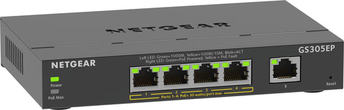 NETGEAR GS305EP – Managed L2/L3 Switch – 5× 1G (4× PoE+), PoE-Budget 63 W