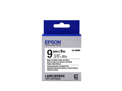 Epson Prägeband 3D 9 mm – 9 m, Schwarz auf Weiss, permanent, für Epson LabelWorks