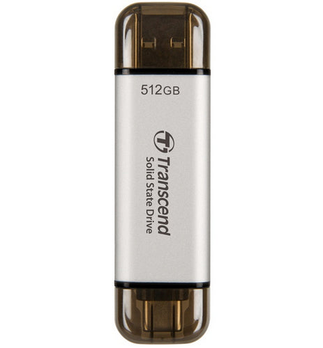 Transcend ESD310S Speichergerät – 512 GB, USB 3.1 Gen 2 (10 Gbit/s, USB-C/USB-A), Silber