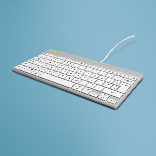 R-Go Tools Compact Break – Tastatur, kabelgebunden, UK-Layout (EN), ergonomisch, Weiss