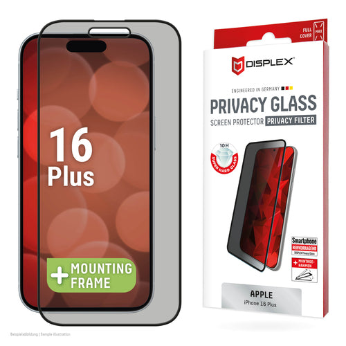 Displex Privacy-Filter (Panzerglas), Full Cover – für iPhone 16 Plus – mit Applikator