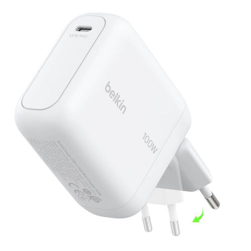 Belkin BOOSTCHARGE USB-Ladegerät 100 W – USB-C, GaN, einklappbarer Stecker – Weiss