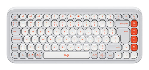 Logitech POP Icon Keys – Mini Tastatur – Schere, Bluetooth – QWERTY (US‑INT) – Ohne Ziffernblock – Weiss/Orange