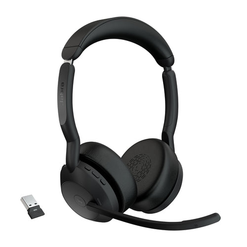 Jabra Evolve2 55 Office-Headset – On-Ear, Stereo, BT, ANC, MS Teams zertifiziert, mit USB-A-Dongle, Schwarz
