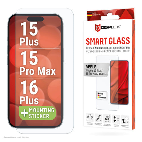 Displex Displayschutz (Panzerglas), 9H – für iPhone 15 Plus/15 Pro Max/16 Plus