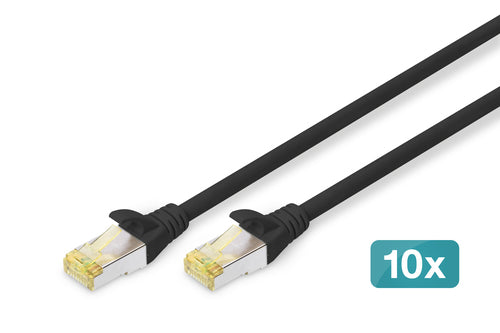 Digitus Patchkabel – 1 m, Schwarz, geschirmt (S/FTP), CAT 6A – 10 Stk.