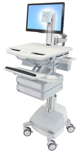 Ergotron StyleView SV44-1321-C – Computerwagen mit LCD-Pivot, 2 Schubladen, mit SLA-Akku, bis 24", Grau/Weiss