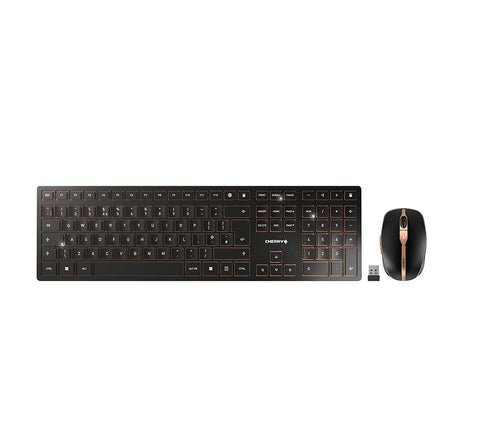 CHERRY Desktop DW 9100 SLIM – Tastatur, kabellos (Bluetooth), UK-Layout (EN), aufladbar, schwarz/kupfer