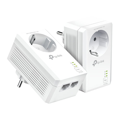 TP-Link AV1000 Powerline Starter Kit (2er) – 2× Gigabit Ethernet, HomePlug AV2, mit integrierter Steckdose